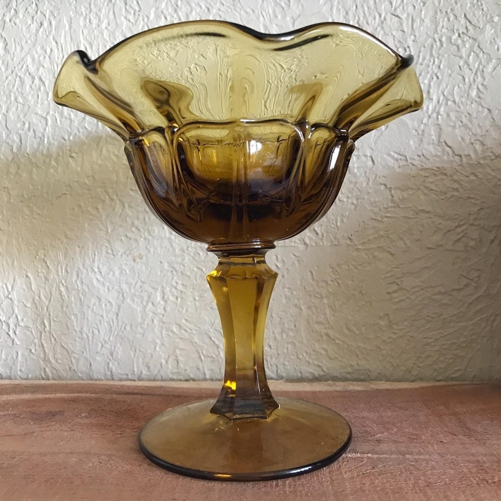 VTG Fenton‎ for Red Cliff Amber Glass Grape Compote Ruffled Pedestal Candy Dish - Picture 6 of 9